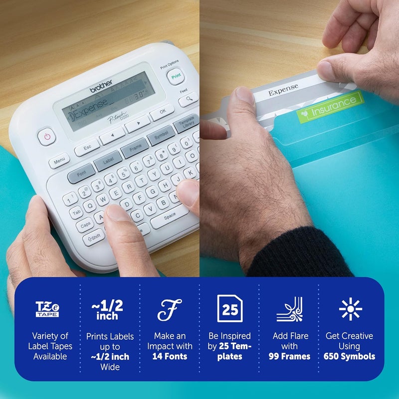 brother P-Touch PTD220 Home/Office Everyday Label Maker | Prints TZe Label Tapes up to ~1/2 inch White - Image 2